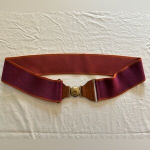 Women’s Wide Stretch Belt Plum & Rust Elastic Leather Brass Clasp 36”